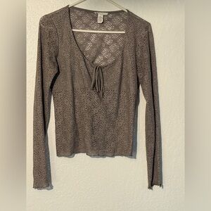 Full Tilt Taupe Lace Tie-Front Blouse
